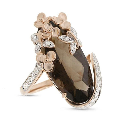 0.20 Ctw Diamond And 10.15 Ctw Smokey Topaz 14k Rose Gold Ring