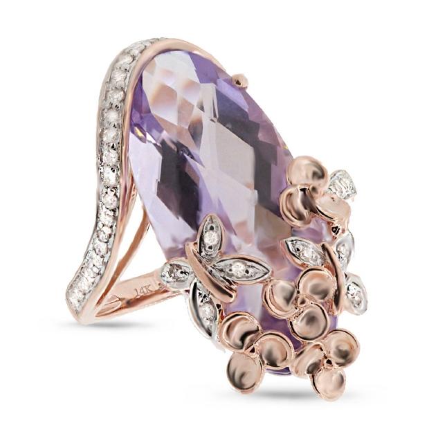 0.20 Ctw Diamond And 9.97 Ctw Amethyst 14k Two-tone R-g Ring