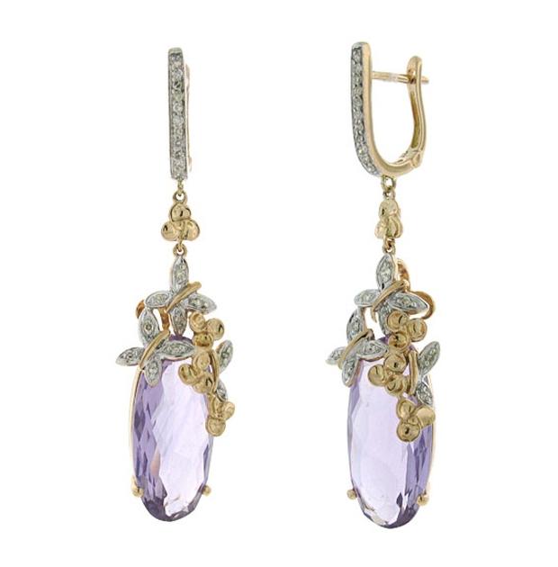 0.25 Ctw Diamond And 14.13 Ctw Amethyst 14k Two-tone Rose Gold Earring