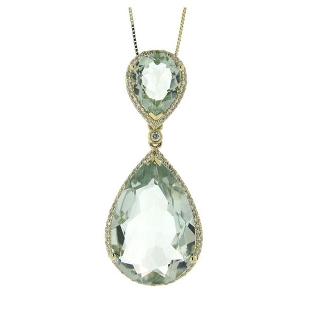 0.35 Ctw Diamond And 13.64 Ctw Green Amethyst 14k Yellow Gold Pendant Necklace With 18 Inch Chain