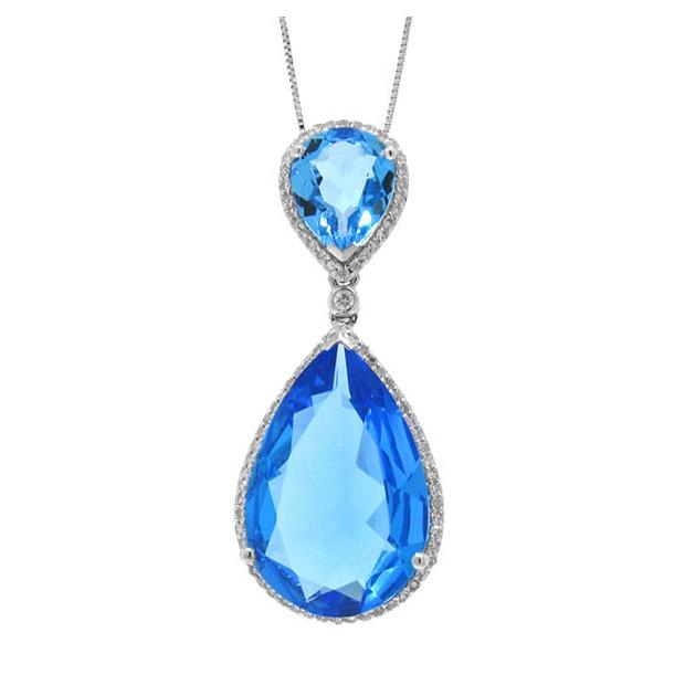 0.35 Ctw Diamond And 17.65 Ctw Blue Topaz 14k White Gold Pendant Necklace With 18 Inch Chain