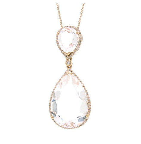 0.35 Ctw Diamond And 13.22 Ctw White Topaz 14k Rose Gold Pendant Necklace With 18 Inch Chain