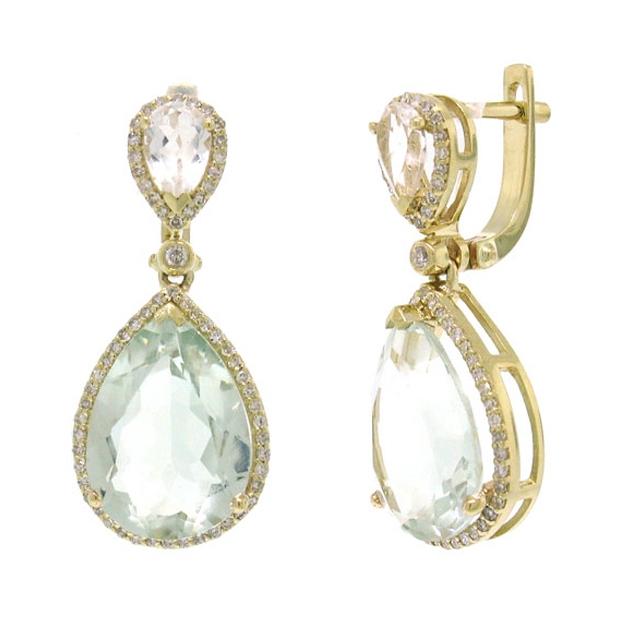 0.40 Ctw Diamond And 9.13 Ctw Green Amethyst 14k Yellow Gold Earring