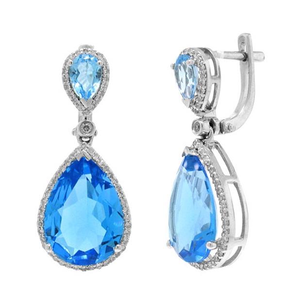 0.40 Ctw Diamond And 11.07 Ctw Blue Topaz 14k White Gold Earring