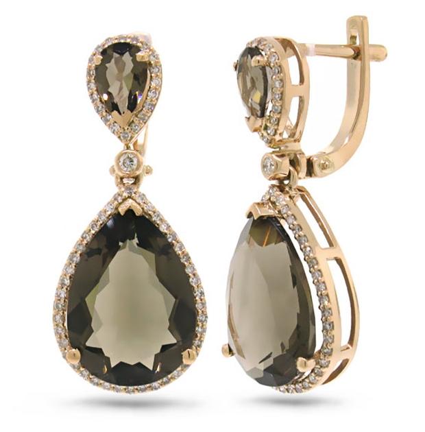 0.40 Ctw Diamond And 9.17 Ctw Smokey Topaz 14k Rose Gold Earring