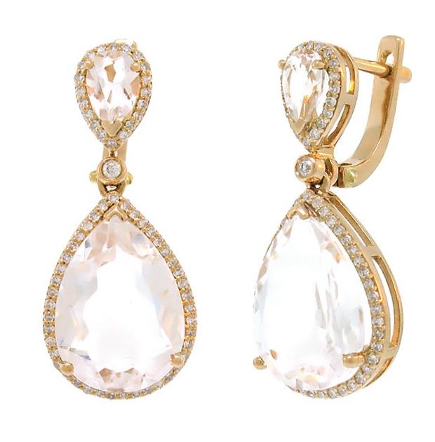 0.40 Ctw Diamond And 9.27 Ctw White Topaz 14k Rose Gold Earring