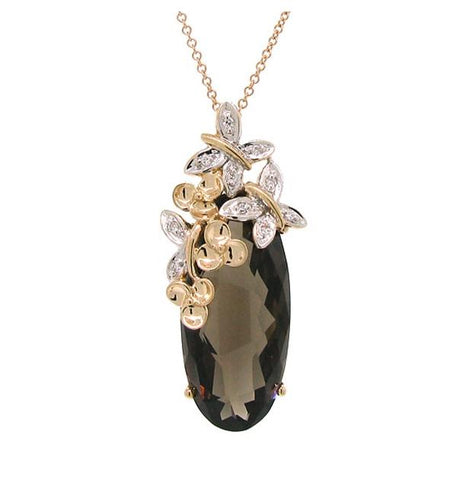 0.04 Ctw Diamond And 9.85 Ctw Smokey Topaz 14k Two-tone Rose Gold Pendant Necklace With 18 Inch Chain