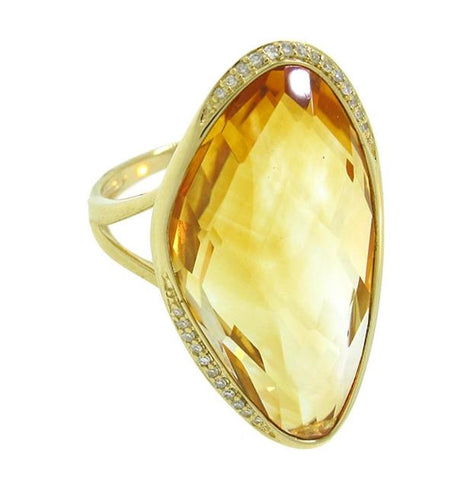 0.10 Ctw Diamond And 19.65 Ctw Citrine 14k Yellow Gold Ring