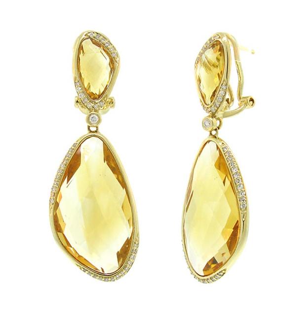 0.30 Ctw Diamond And 30.89 Ctw Citrine 14k Yellow Gold Earring