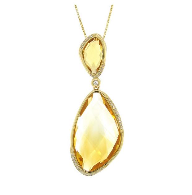 0.18 Ctw Diamond And 23.70 Ctw Citrine 14k Yellow Gold Pendant Necklace With 18 Inch Chain