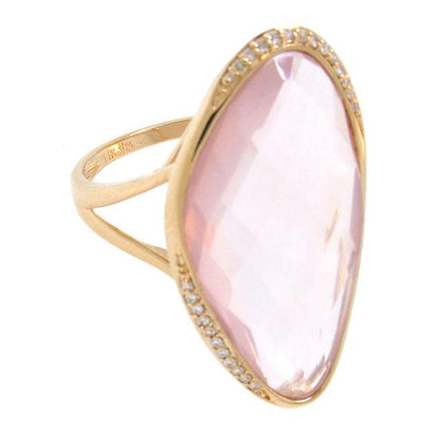 0.10 Ctw Diamond And 16.08 Ctw Rose Quartz 14k Rose Gold Ring