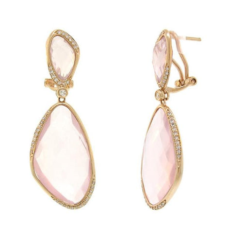 0.30 Ctw Diamond And 29.07 Ctw Rose Quartz 14k Rose Gold Earring