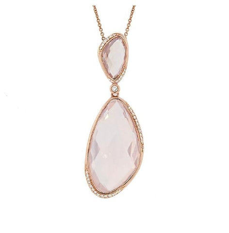 0.18 Ctw Diamond And 24.31 Ctw Rose Quartz 14k Rose Gold Pendant Necklace With 18 Inch Chain