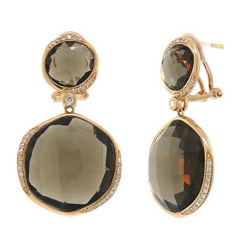 0.32 Ctw Diamond And 31.28 Ctw Smokey Topaz 14k Rose Gold Earring