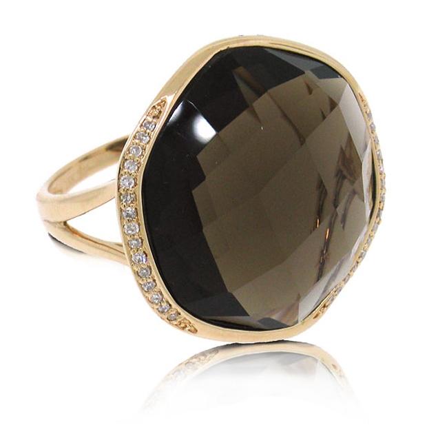 0.11 Ctw Diamond And 20.59 Ctw Smokey Topaz 14k Rose Gold Ring