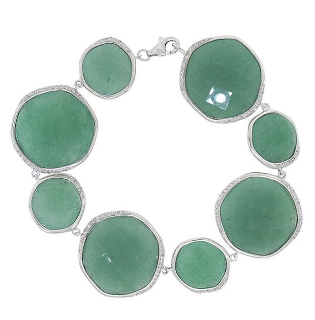 0.53 Ctw Diamond And 103.52 Ctw Aventurine 14k White Gold Bracelet