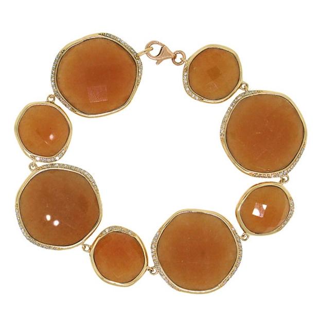 0.53 Ctw Diamond And 105.54 Ctw Peach Aventurine 14k Rose Gold Bracelet