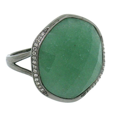 0.11 Ctw Diamond And 18.98 Ctw Aventurine 14k Black Rhodium Ring