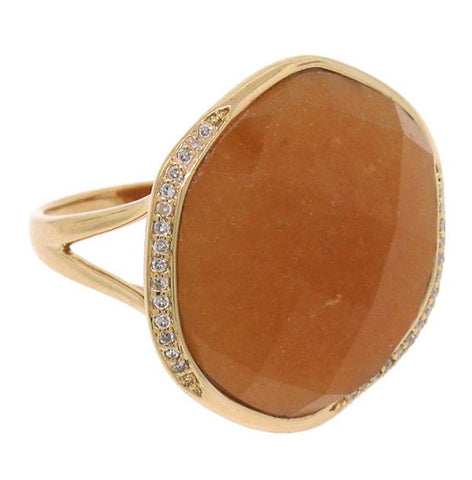 0.11 Ctw Diamond And 22.93 Ctw Peach Aventurine 14k Rose Gold Ring