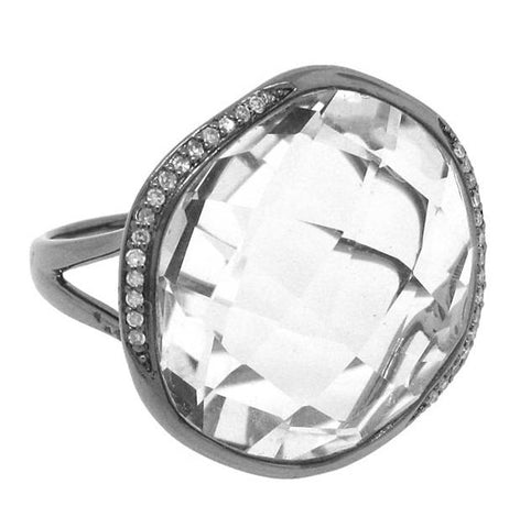 0.11 Ctw Diamond And 20.50 Ctw White Topaz 14k Black Rhodium Ring