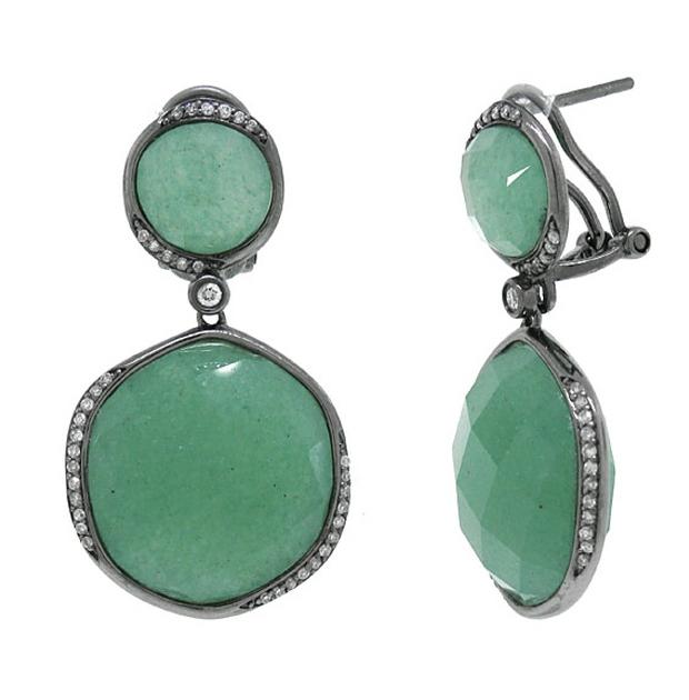 0.29 Ctw Diamond And 34.84 Ctw Aventurine 14k Black Rhodium Earring