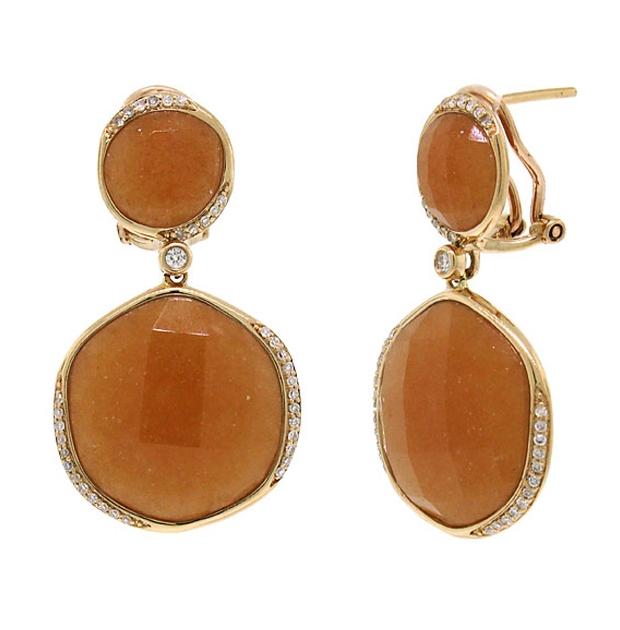 0.29 Ctw Diamond And 33.50 Ctw Peach Aventurine 14k Rose Gold Earring