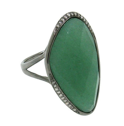 0.10 Ctw Diamond And 19.30 Ctw Aventurine 14k Black Rhodium Ring