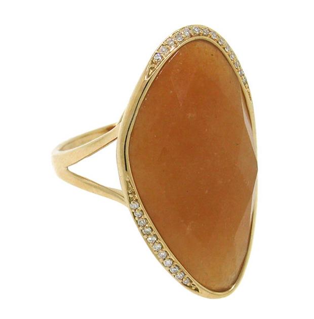 0.10 Ctw Diamond And 17.57 Ctw Peach Aventurine 14k Rose Gold Ring