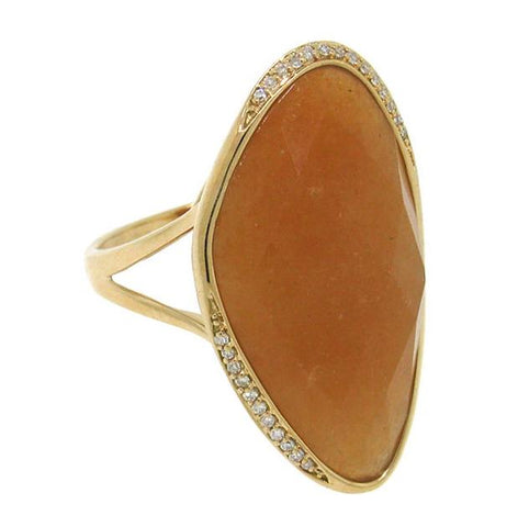 0.10 Ctw Diamond And 17.57 Ctw Peach Aventurine 14k Rose Gold Ring