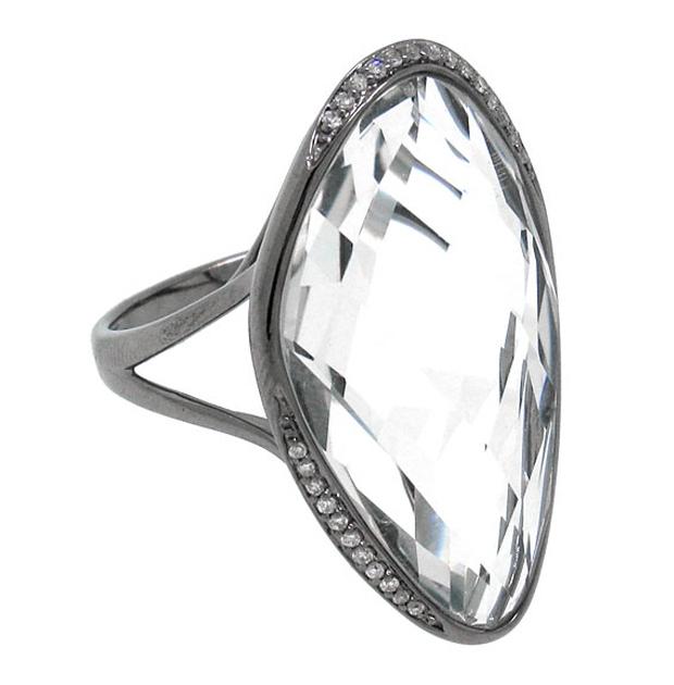 0.10 Ctw Diamond And 17.82 Ctw White Topaz 14k Black Rhodium Ring
