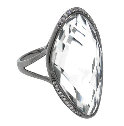 0.10 Ctw Diamond And 17.82 Ctw White Topaz 14k Black Rhodium Ring