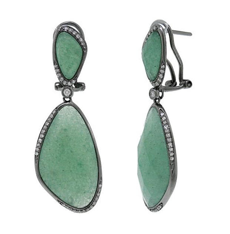 0.30 Ctw Diamond And 30.07 Ctw Aventurine 14k Black Rhodium Earring