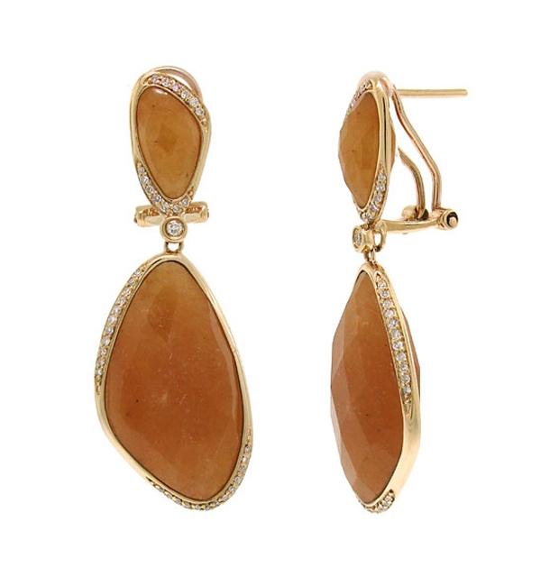 0.30 Ctw Diamond And 31.47 Ctw Peach Aventurine 14k Rose Gold Earring