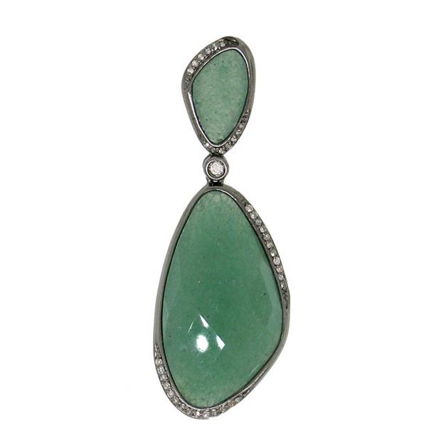 0.18 Ctw Diamond And 21.91 Ctw Aventurine 14k Black Rhodium Pendant Necklace With 18 Inch Chain