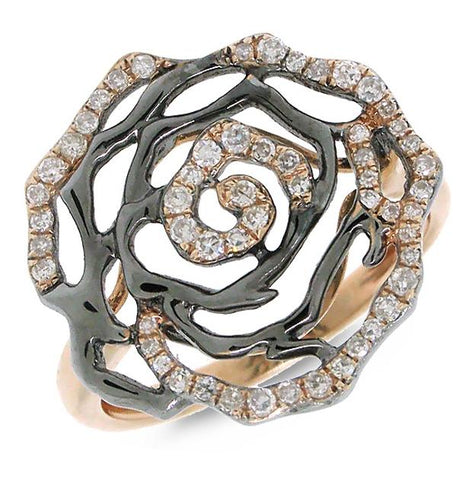 0.29 Ctw 14k Two-tone Black Rhodium Gold Diamond Flower Ring