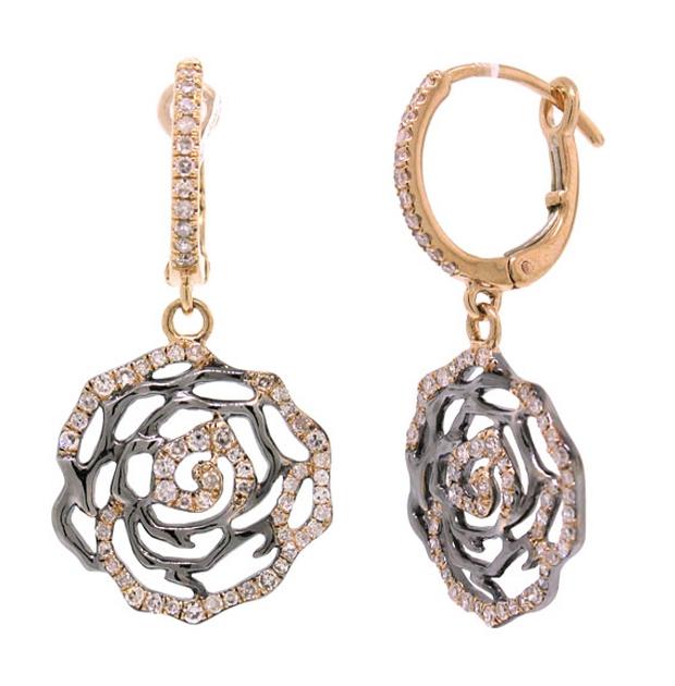 0.55 Ctw 14k Two-tone Rose Gold Black Rhodium Diamond Flower Earring