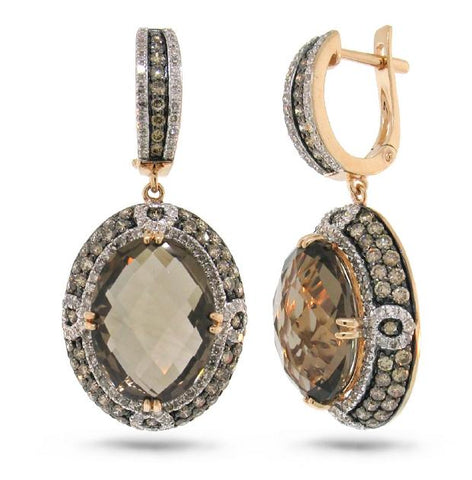 2.62 Ctw White And Champagne Diamond And 14.48 Ctw Smokey Topaz 14k Rose Gold Earring