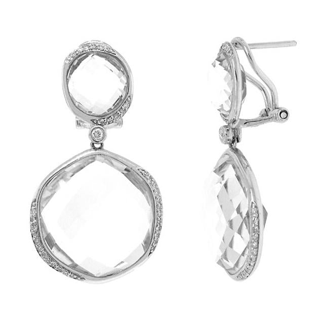 0.29 Ctw Diamond And 35.74 Ctw White Topaz 14k White Gold Earring