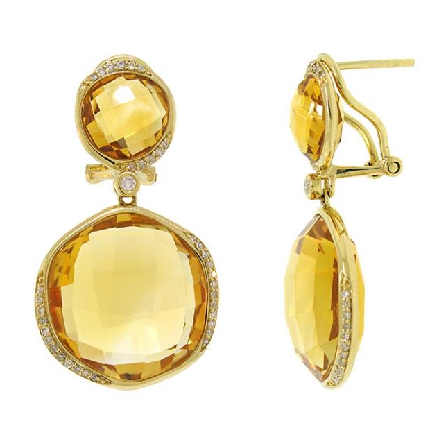 0.29 Ctw Diamond And 33.36 Ctw Citrine 14k Yellow Gold Earring