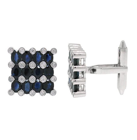 0.36 Ctw Diamond And 5.19 Ctw Diffused Blue Sapphire 14k White Gold Cuff Link