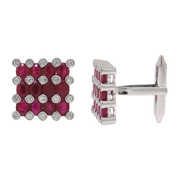 0.36 Ctw Diamond And 4.81 Ctw Ruby 14k White Gold Cuff Links