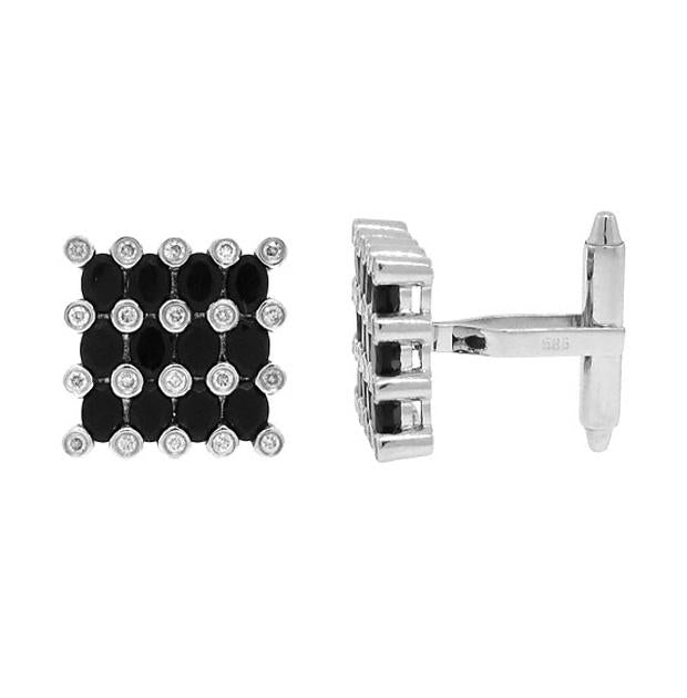 0.36 Ctw Diamond And 3.30 Ctw Black Agate 14k White Gold Cuff Link