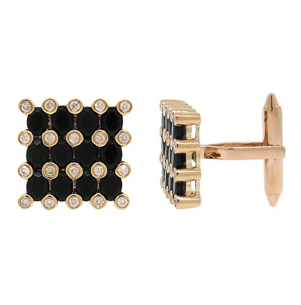 0.36 Ctw Diamond And 3.30 Ctw Black Agate 14k Rose Gold Cuff Link