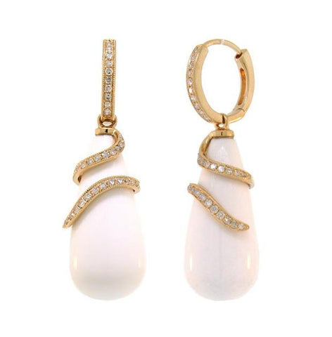 0.36 Ctw Diamond And 36.88 Ctw White Agate 14k Rose Gold Earring