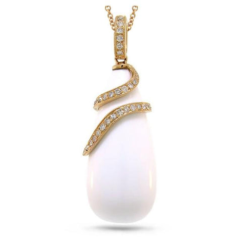 0.24 Ctw Diamond And 36.90 Ctw White Agate 14k Rose Gold Pendant Necklace With 18 Inch Chain