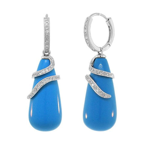 0.36 Ctw Diamond And 34.85 Ctw Composite Turquoise 14k White Gold Earring