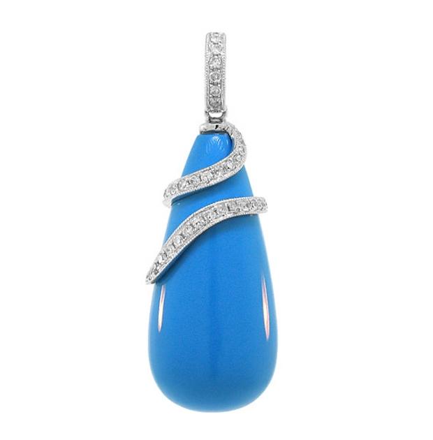 0.24 Ctw Diamond And 33.04 Ctw Composite Turquoise 14k White Gold Pendant Necklace With 18 Inch Chain