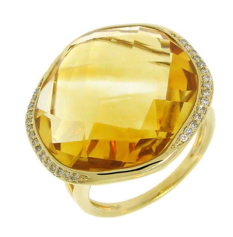 0.11 Ctw Diamond And 19.56 Ctw Citrine 14k Yellow Gold Ring