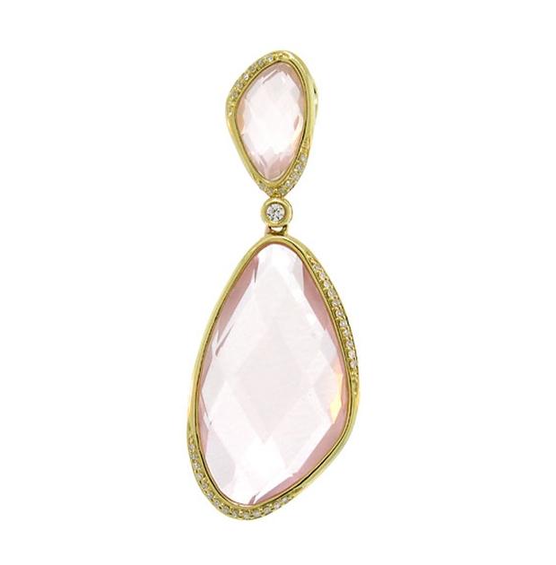 0.18 Ctw Diamond And 24.31 Ctw Rose Quartz 14k Yellow Gold Pendant Necklace With 18 Inch Chain