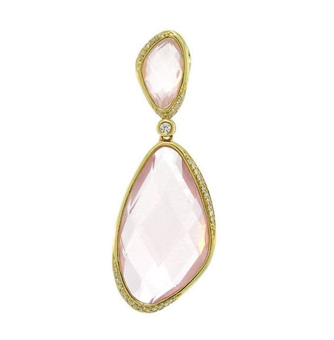 0.18 Ctw Diamond And 24.31 Ctw Rose Quartz 14k Yellow Gold Pendant Necklace With 18 Inch Chain